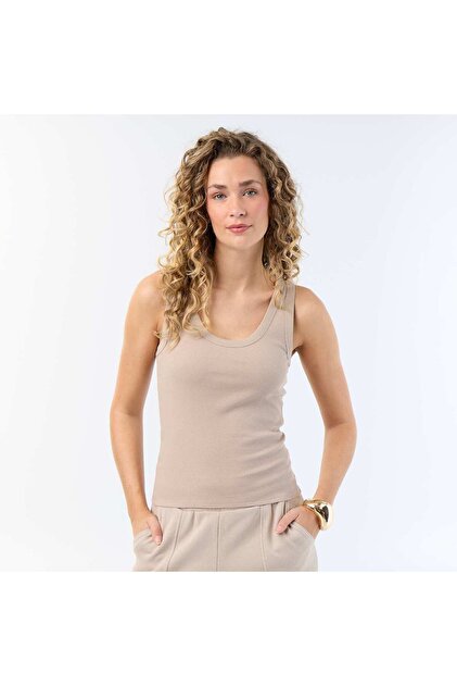 Ribbed basic tank top BEIGE