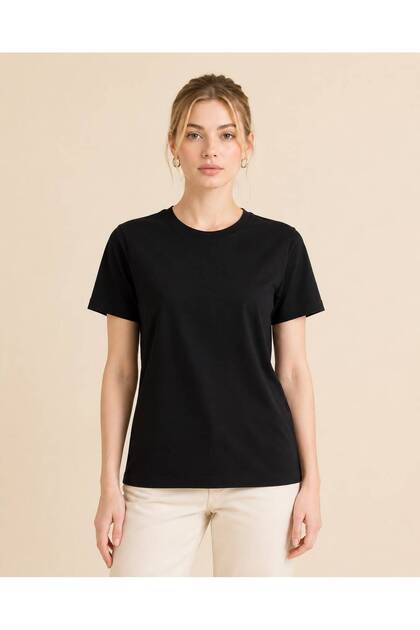Unisex Bisiklet Yaka Siyah %100 Pamuklu T-shirt