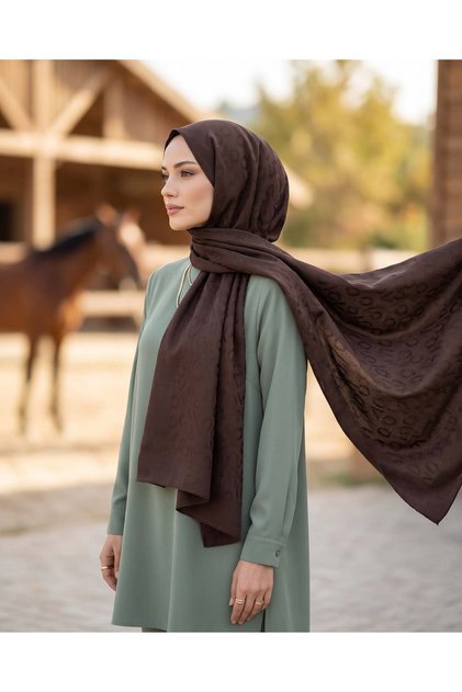 Alia, Jakarlı Lyocell Şal - VO Ritim Desen - 07 - Acı Kahve