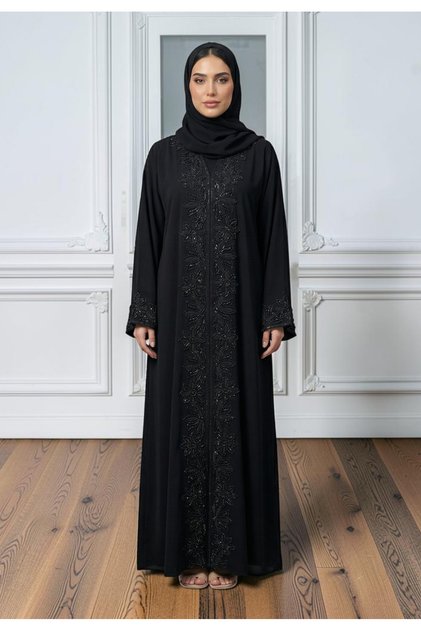 Elegance in Bloom: Two-Piece Beaded Abaya Set | Nida Fabric-2P863