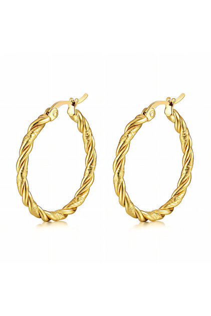 Cercei Twisted Harmony aurii, din oțel inoxidabil, cu geometric, placați cu aur 18K