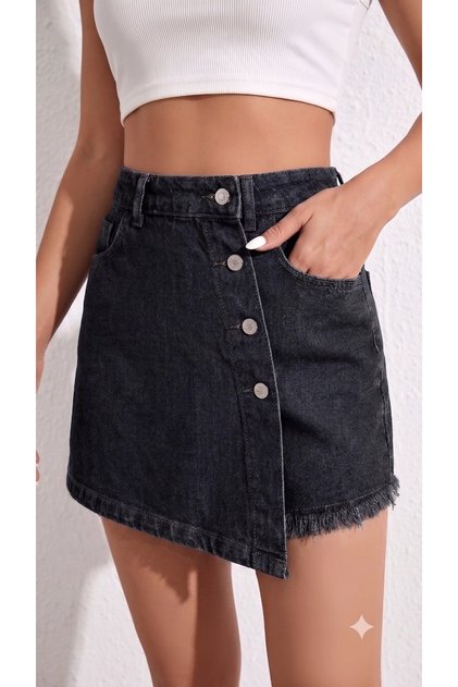 Black - Tasseled Denim Shorts