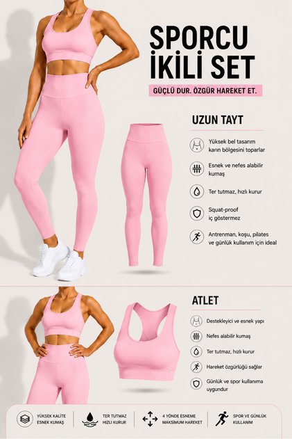 Women's High Waist Gathering Sports Two-Piece Set – Long Leggings - Supportive Crop Tank Top