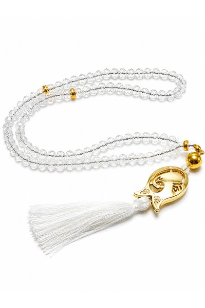 Crystal Prayer Beads 6 mm with Tulip Tassels | Crystal Glass Prayer Beads with Gold Tulip Figure, Stylish Gift Prayer Beads