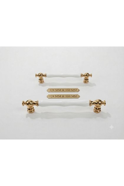 Gold Plated Luxury Heavy Metal Legs with Porcelain Body Furniture Cabinet Handle Arya Porcelain Model 128 mm & 160 mm Sizes Available White-Black