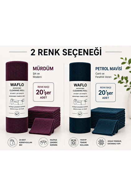 2-Pack Microfiber Cleaning Cloth Roll | Total 40 Pieces | Advantageous Set | 25X25 Cm-Purple and Petrol Blue
