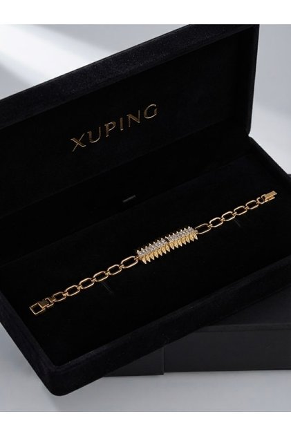 Xuping Zircon Stone Detailed Gold Color Steel Chain Bracelet