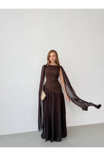 ANGELA Maxi Elbise - Kahverengi