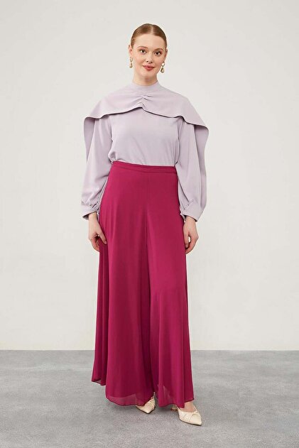Fuchsia Chiffon Trousers - Wide Leg
