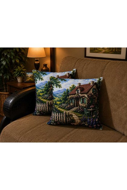 Landscape Patterned 4-Piece Decorative Throw Pillow Cover and Runner Set