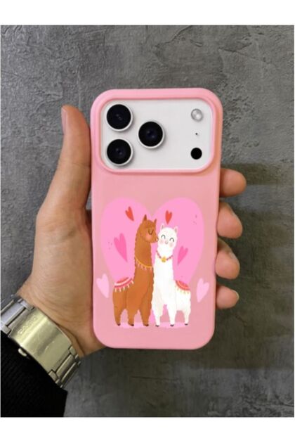 iPhone 17 Pro Max - 18 Pro Max Compatible Cute Brown and White Llama Pattern Pink Case