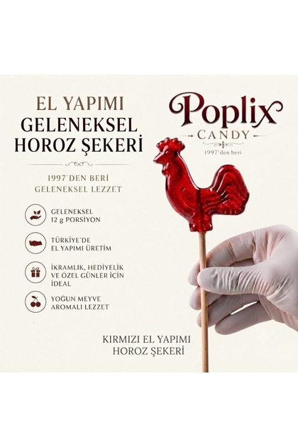 Horoz Şekeri 12 Gr | 28 Adet Hediyelik | Nostaljik Lolipop | Geleneksel El Yapımı