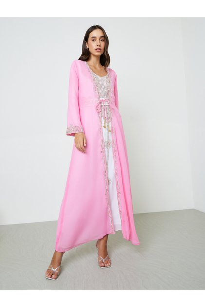 Pink Embellished Tie-Up Jalabiya Set