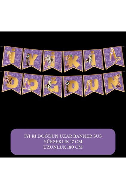 Rapunzel Themed Happy Birthday Banner – Silk Stringed Birthday Party Decoration – 17 X 180 cm
