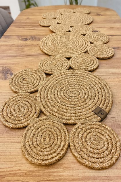 Jute Straw Woven Tablecloth Decorative Knitted Runner Natural Modern Patterned Kitchen Living Room Table Cover
