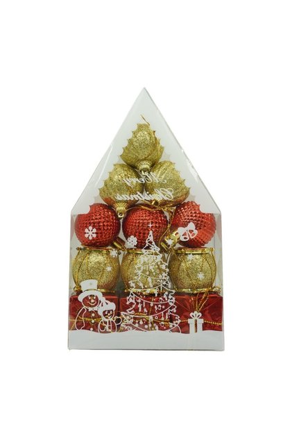 Set de 12 Ornamente de Brad, de Tip Glob, Rosu/ Auriu, din Polistiren, cu Finisaj Sclipitor