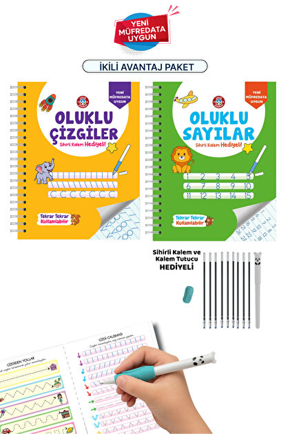 Oluklu(Kabartmalı) Sihirli Uçan Kalemli Sayılar ve Çizgiler Seti
