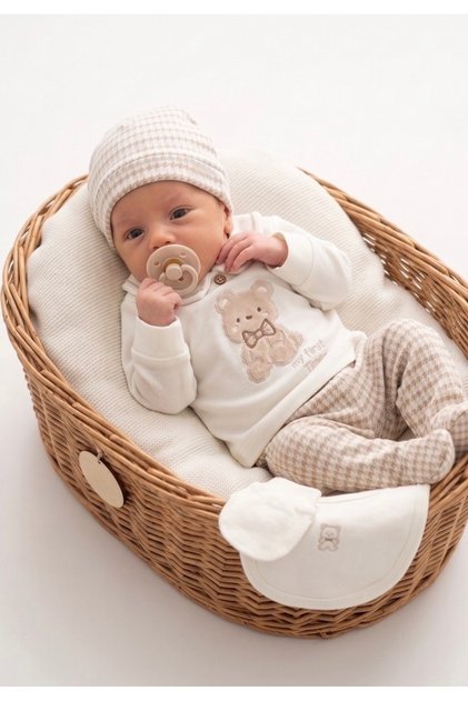Jacquard Teddy Bear Newborn Baby Boy 5 Piece Hospital Discharge Bodysuit Set Baby Outfit