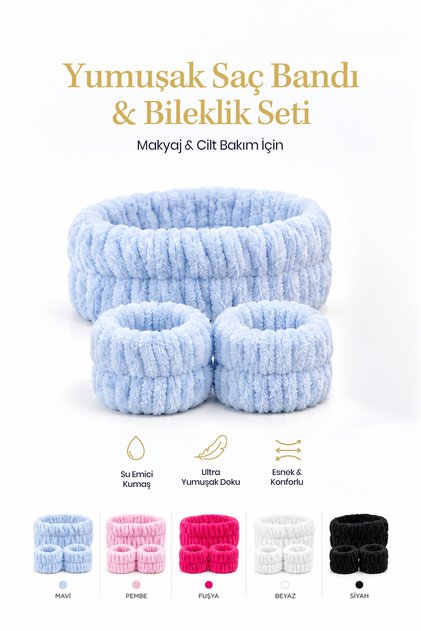 The Brilian Cilt Bakım Saç Bandı ve Su Emici Bileklik Seti 3’lü | Yüz Yıkama ve Makyaj Bandı