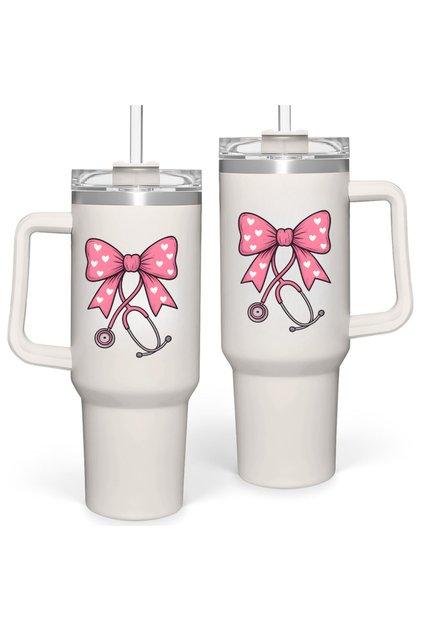 Doctor's Insulated Stainless Steel 40oz Tumbler with Handle and Lid and Straw Lids, Travel Mug for Water, Iced Tea, Coffee, Gift