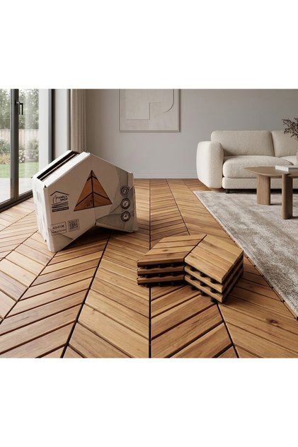 Interlocking Decking Tiles, 12 Pcs Wood Floor Tiles Set for Pathway Decking, Terrace and Garden