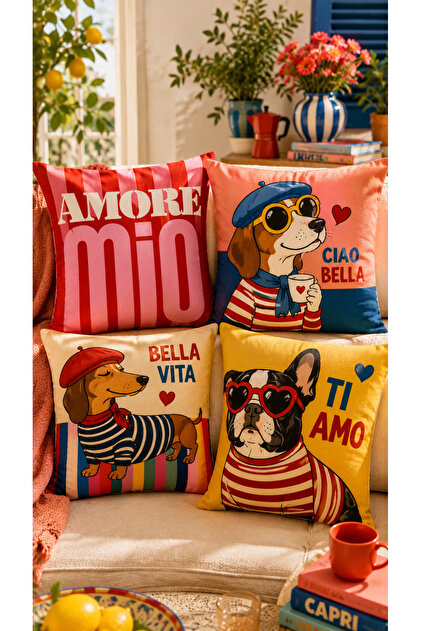 4-Piece Decorative Throw Pillow Cover 43X43 cm Suede Fabric Pop Art Patterned (Double-Sided Printed)