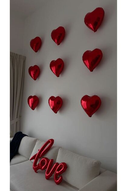 9 Red Heart Balloons Love Written Balloon Valentine's Day Birthday Anniversary Marriage Proposal Decoration