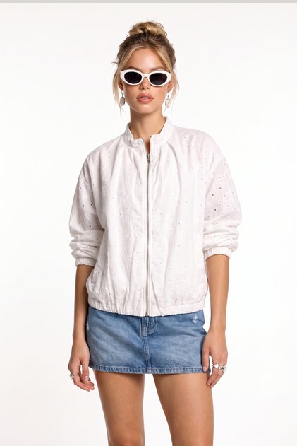 Fisto Embroidered Woven Bomber Jacket Lby0067 White