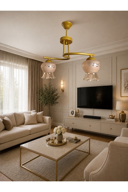 Sultan camlı Hestia eskıtme gold kasa 2li avize