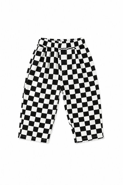 Black and White Checkered Patterned Balloon Model Boys' Cotton Trousers