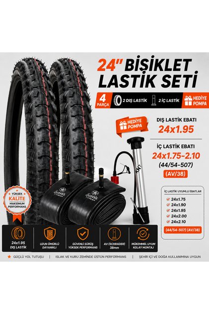 24x1.95 Bisiklet Dış Lastik ve 24x1.75-2.10 İç Lastik Seti | 2 Dış + 2 İç Lastik | AV38