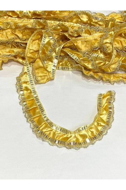 Sequin Pleated Ruffle Ribbon / Satin Ruffle / 4 cm / 1 Meter Gold