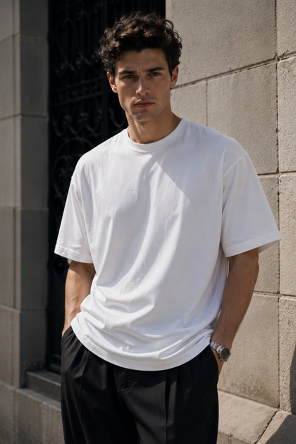 Men's White Mercerized Interlock Fabric Oversize T-Shirt