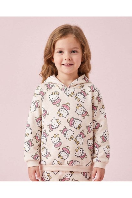 Girls White Hello Kitty Printed Hooded Sweatshirt