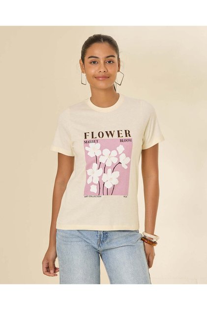 Women Cream Printed T-Shirt