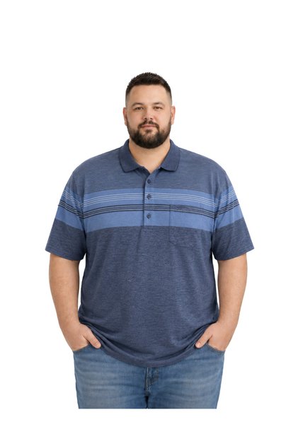 Men's Plus Size Melange Navy Blue Polo Collar Short Sleeve Sandline T-Shirt 5Xl-6Xl-7Xl-8Xl