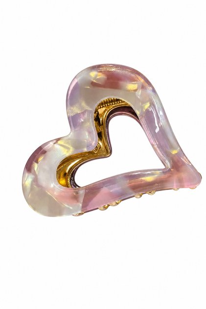 Heart Shaped Pearlescent Pink Purple Yellow Gradient Hair Clip