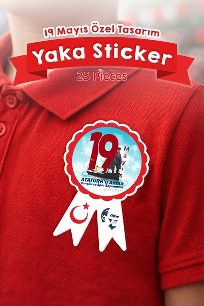19 May Special Lapel Sticker (Kokart) – Atatürk Themed Adhesive Badge – 25 Piece Set, School Event