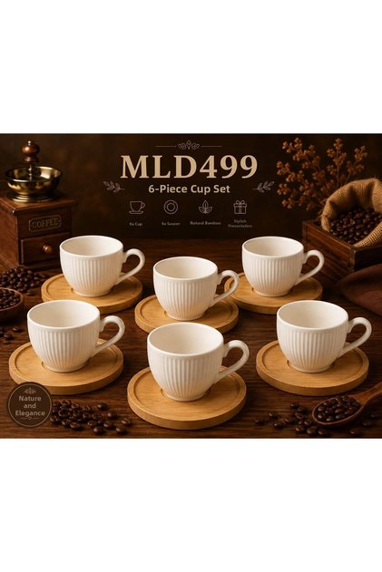 6-Piece Bamboo Plate Coffee Cup Set