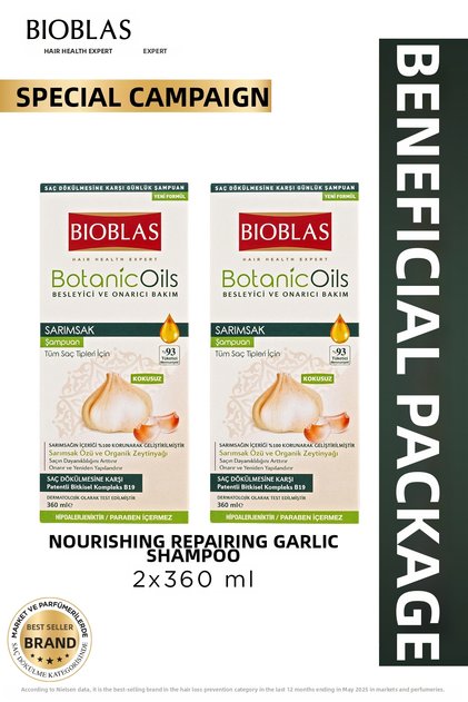 Botanic Oils Garlic Anti-Hair Loss Natural Shampoo 2 X 360 ml - Hair Loss, Strengthening
