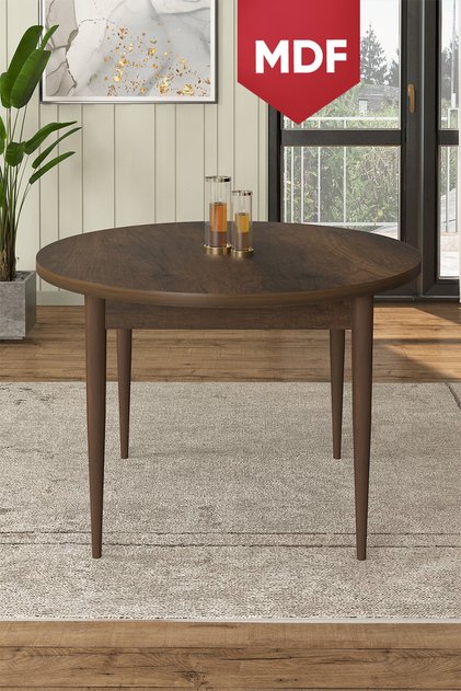 Rox Serisi MDF 90x90 Yuvarlak Sabit Barok Ahşap Desen Yemek Masası