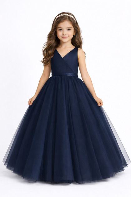 nsmkidslife Girl's Navy Blue Wrap Graduation Birthday Double-Breasted Long  Evening Dress- Trendyol