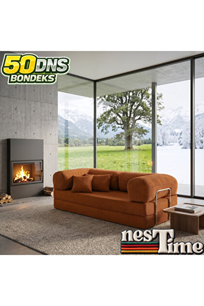NESTİME 200x100 ComfortNest Fitilli Kadife Kanepe| Yatak Olabilen