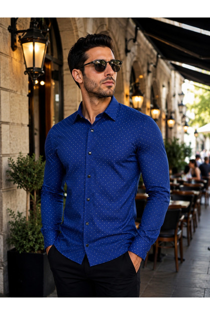 Men's Lycra Snap Button Shirt Slim Fit Patterned Stylish Design