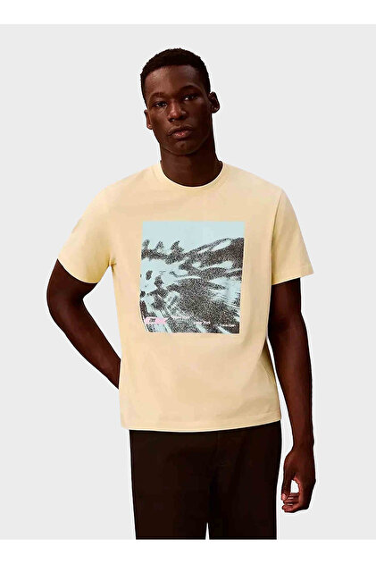 Calvin Klein Jeans Sarı Bisiklet Yaka Erkek Standart Fit Baskılı T