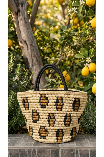 Handmade Wicker Leopard Handbag 38X28Cm