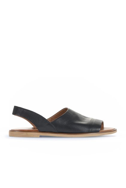 Black Khv-Beige Leather Women's Flat Sandals 01Wa5706