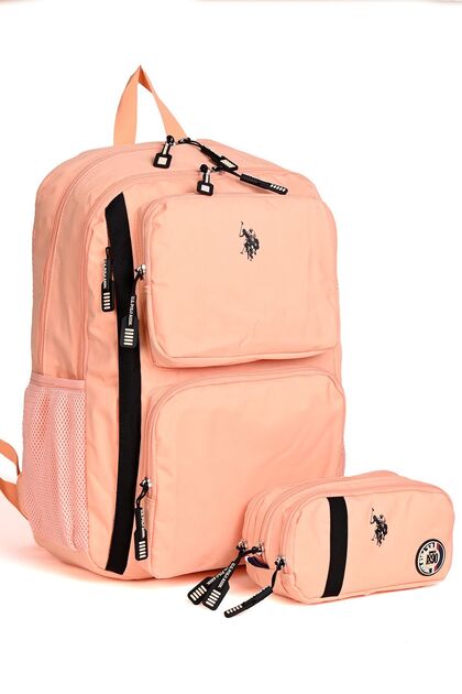 U.S. Polo Assn. Plcan24004 School and Daily Backpack + Pen Holder Set Salmon
