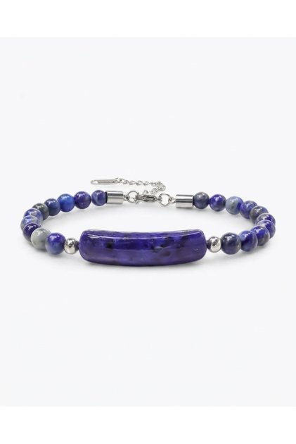 Lapis Natural Stone Men's Steel Bracelet - Adjustable 21 cm