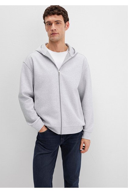 Kapüşonlu Fermuarlı Gri Sweatshirt 0S10312-80018